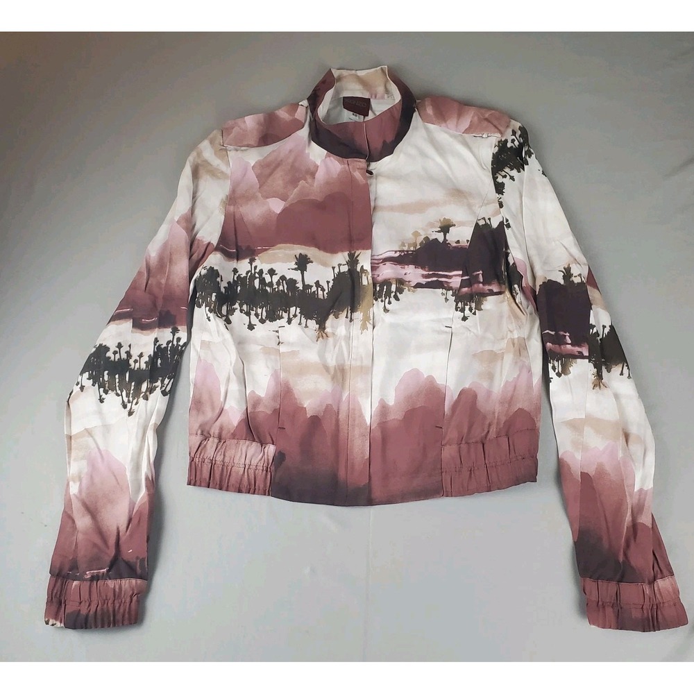 Kenzo Jacket Womens 40 Viscose Nature Print Full Zip Pocket Epaulette France